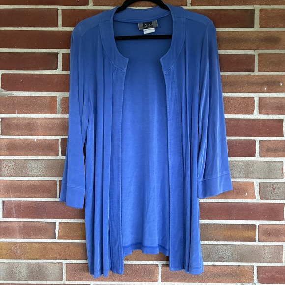Slinky Brand Sweaters - Slinky Brand Blue Travel Acetate Open Shrug Cardigan Topper Sz L A2075